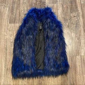 Faux black and blue fur vest